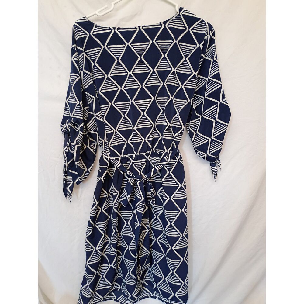 Old Navy Navy Blue Geometric XL Tie Sleeve Elastic Waist Casual Mod Indie